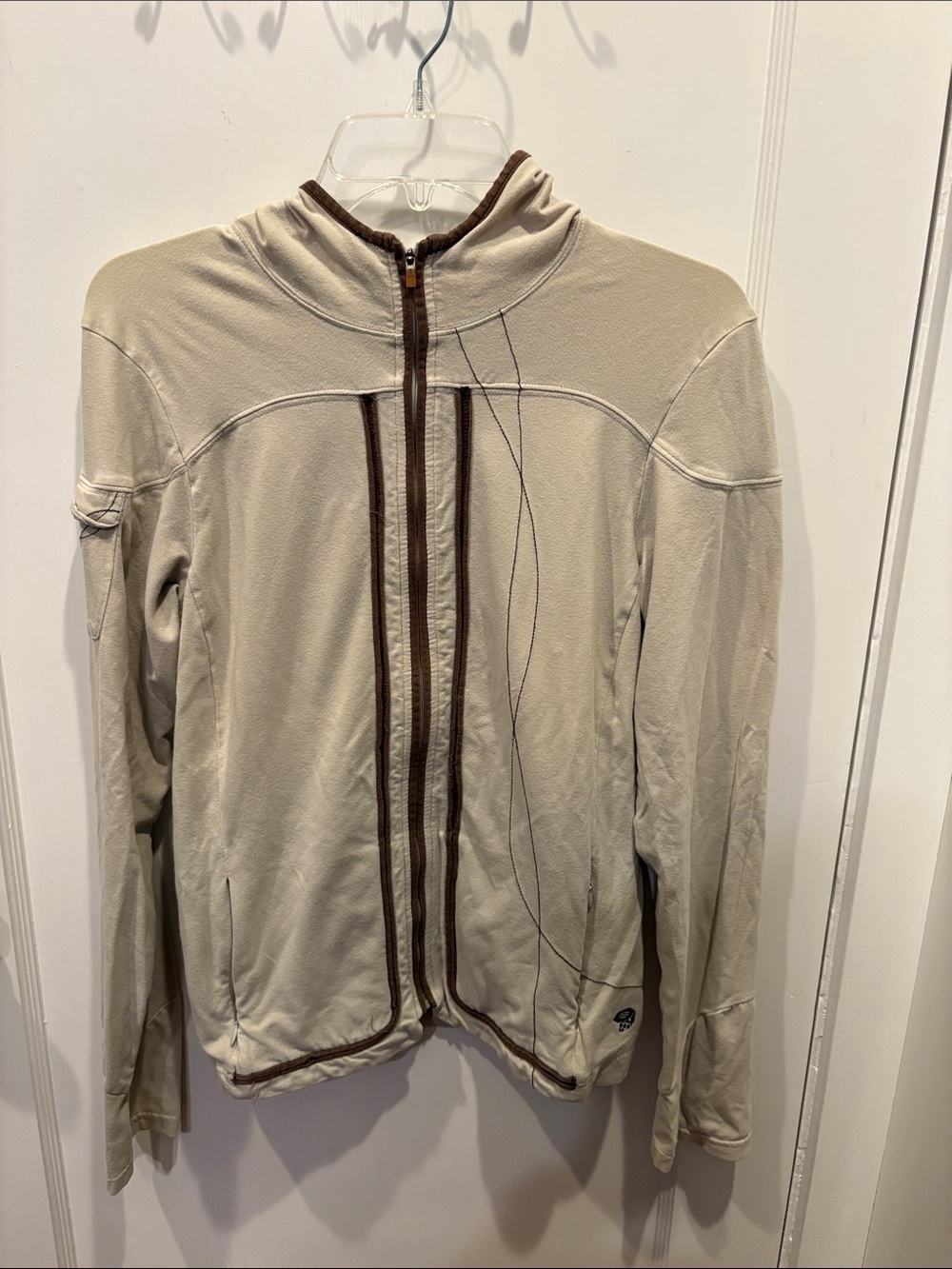 Mountain Hardwear Cream Zip-Up Jacket with Brown Trim BN105